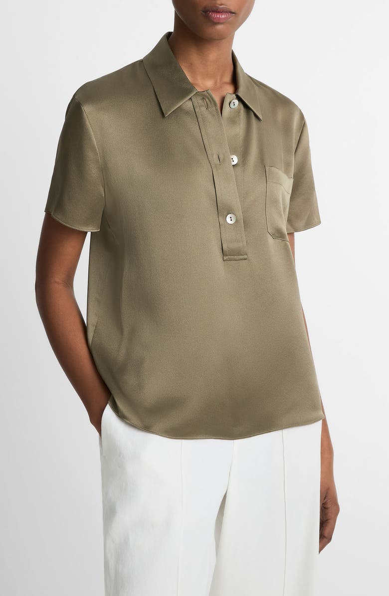 Vince Silk Satin Polo, Main, color, Moss Smoke
