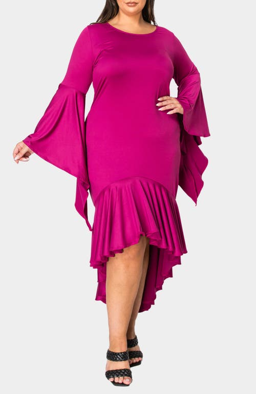 L I V D Arielle Flowy Long Sleeve High-low Dress In Magenta