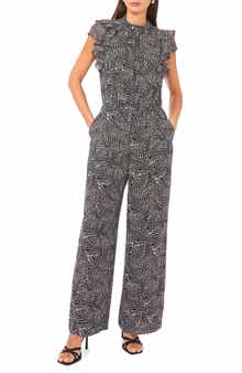 1.STATE Mock Neck Flutter Sleeve Chiffon Jumpsuit