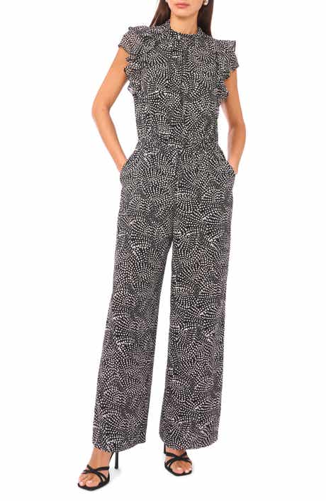 1.STATE Mock Neck Flutter Sleeve Chiffon Jumpsuit