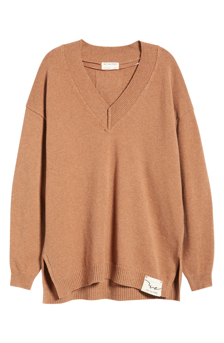Free People Chelsea V-Neck Tunic Sweater, Alternate, color, Muscavado