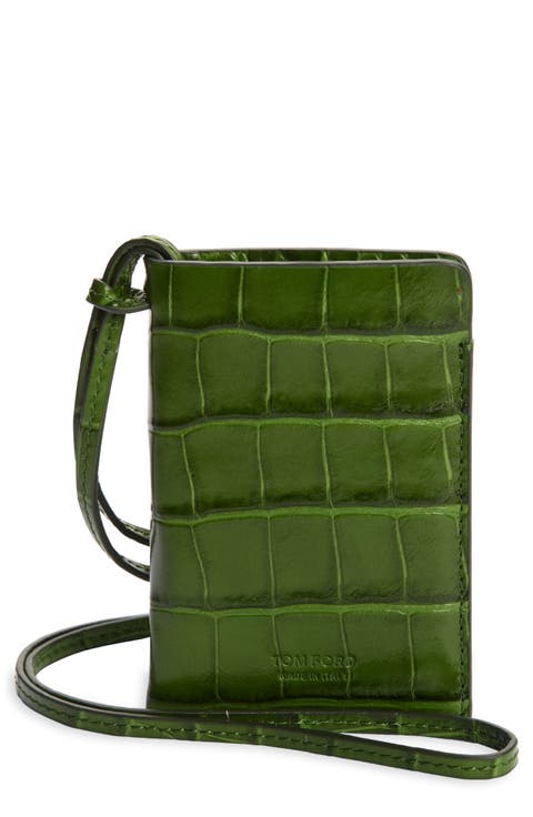 Croc Embossed Leather Card Case