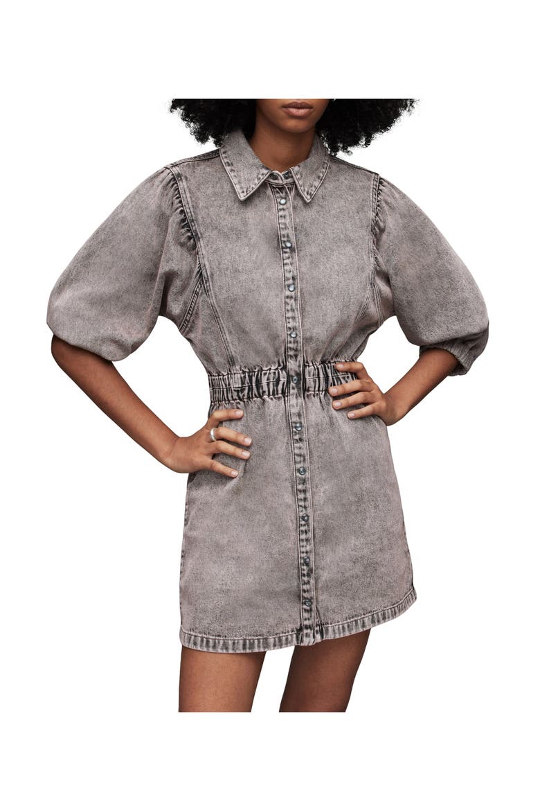 Osa Puff Sleeve Denim Mini Shirtdress, Alternate, color, WASHED PINK