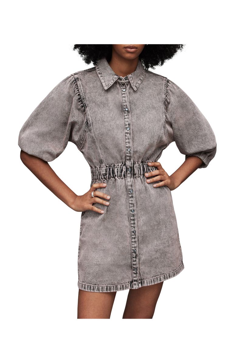 AllSaints Osa Puff Sleeve Denim Mini Shirtdress, Alternate, color,