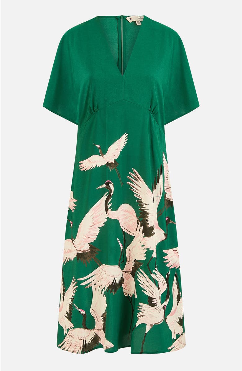 Yumi Crane Print Kimono Midi Dress, Alternate, color, Green
