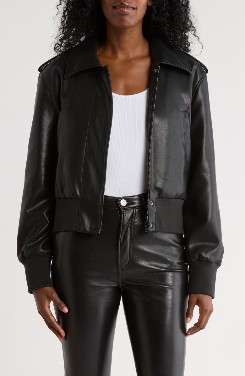 Hudson Jeans Waterproof Faux Leather Aviator Jacket, Alternate, color, Black