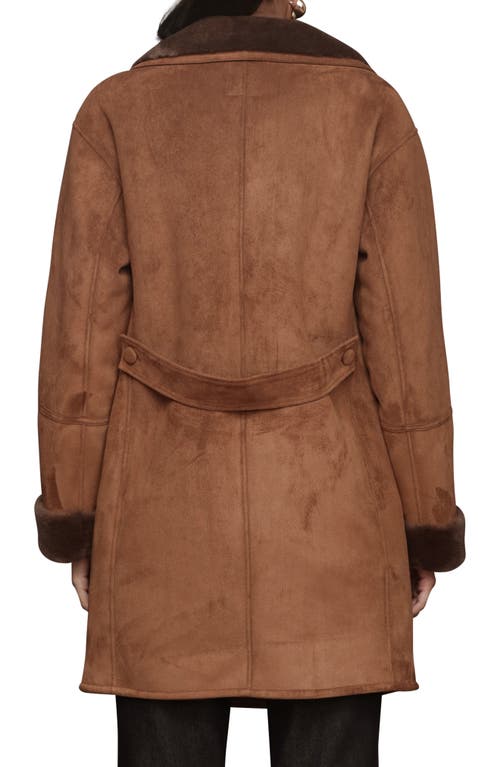 Avec Les Filles Double Breasted Faux Shearling Coat In Brown