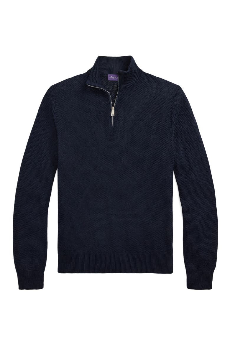 Textured Silk-Cotton Quarter-Zip Sweater, Alternate, color, CLASSIC CHAIRMAN NAVY