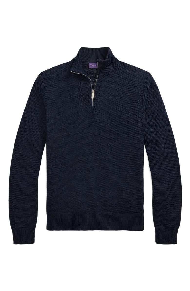 Ralph Lauren Purple Label Textured Silk & Cotton Half Zip Sweater, Alternate, color, Classic Chairman Navy