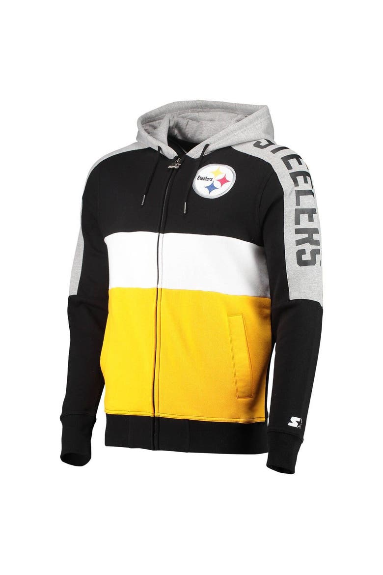 Men's Starter Black/Gold Pittsburgh Steelers Playoffs Color Block Full-Zip Hoodie, Alternate, color, Black