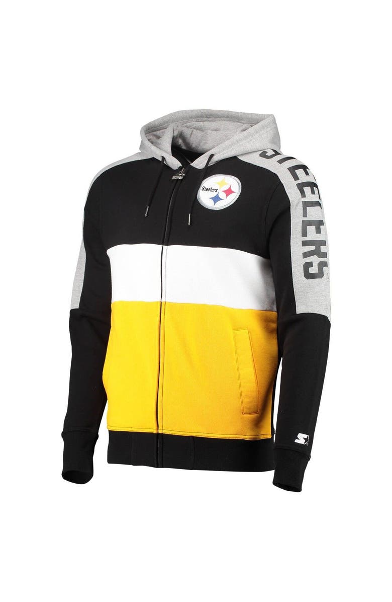 STARTER Men's Starter Black/Gold Pittsburgh Steelers Playoffs Color Block Full-Zip Hoodie, Alternate, color, Black