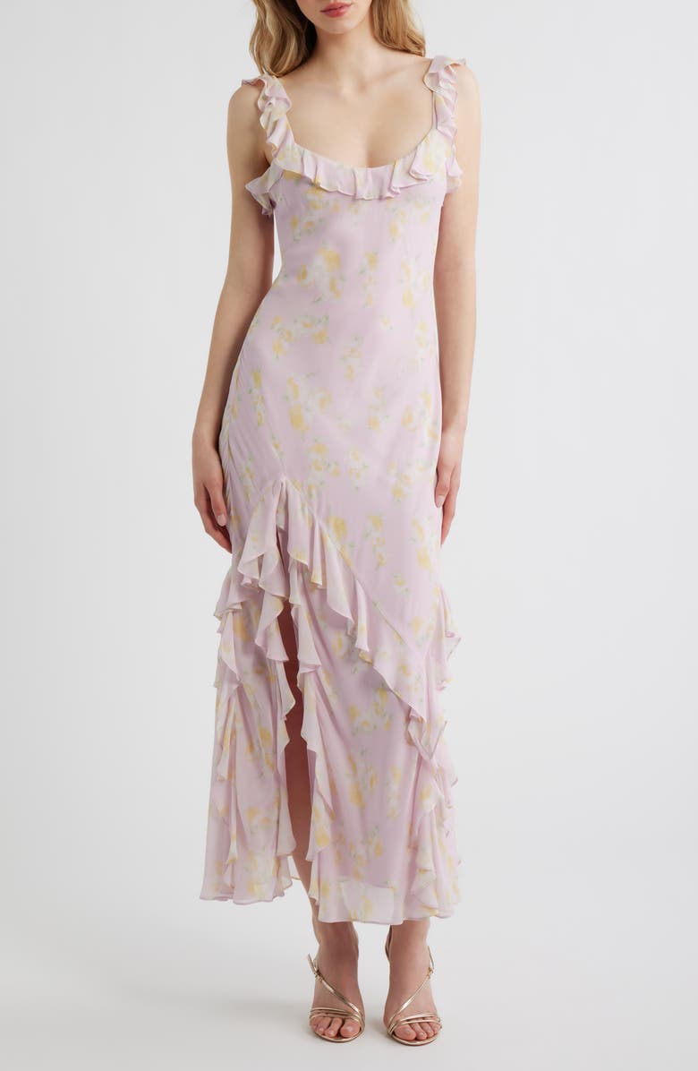 LoveShackFancy Roseline Ruffle Sleeveless Maxi Dress, Main, color, Wisteria Sun