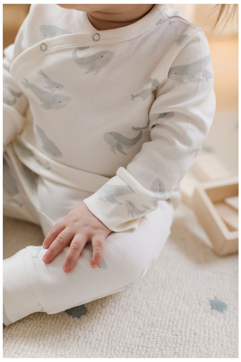 Follow Me Whale Print Organic Cotton Romper, Alternate, color, LIGHT BLUE