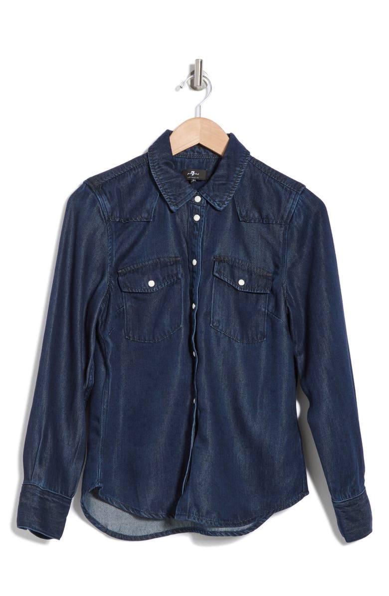 7 For All Mankind Western Denim Shirt, Alternate, color, Dark Indigo