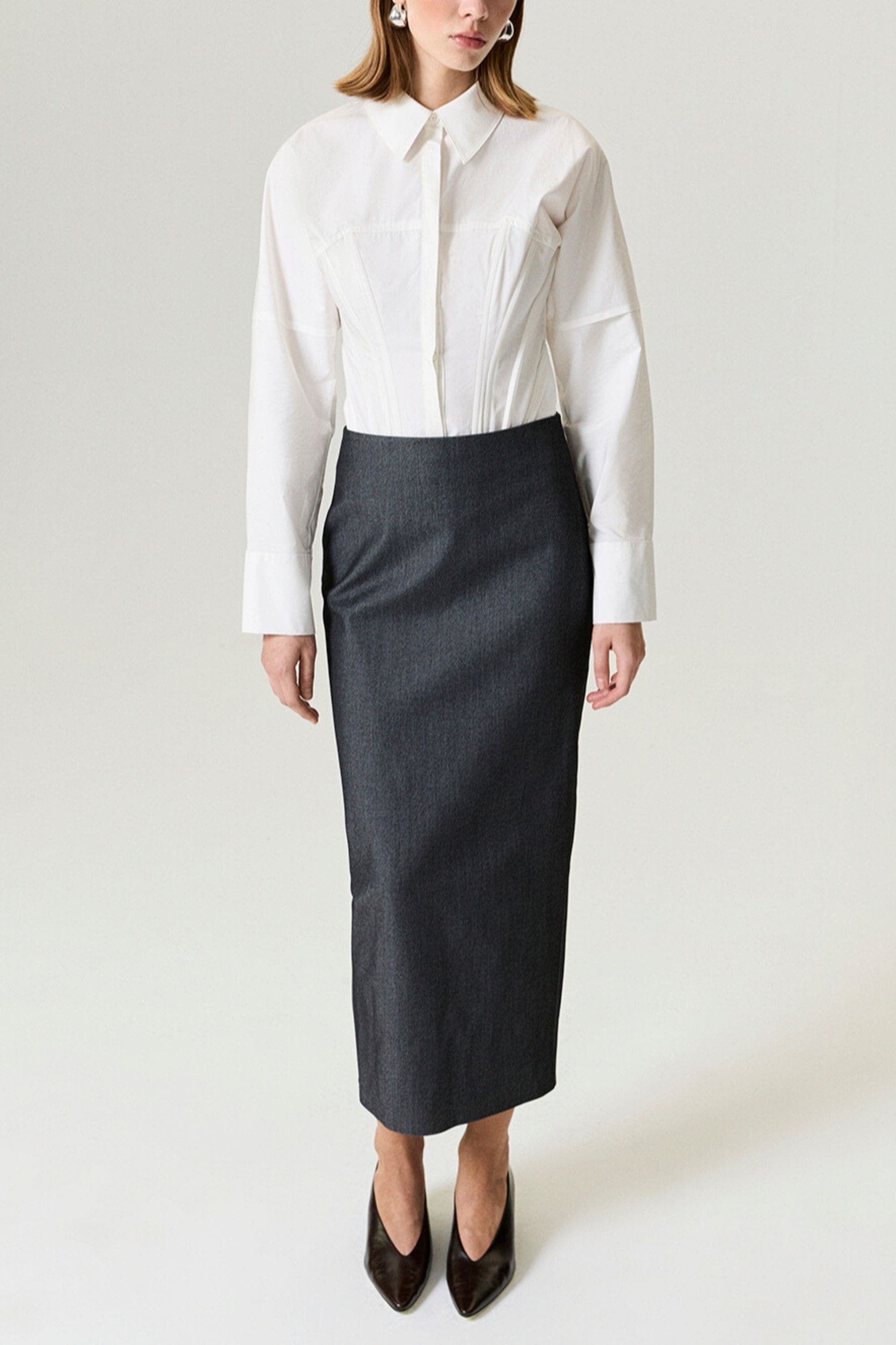 Back Slit Tailored Maxi Skirt