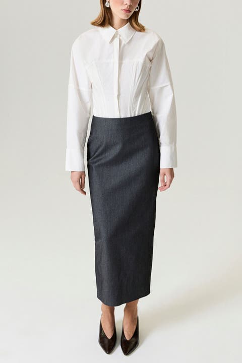 Back Slit Tailored Maxi Skirt