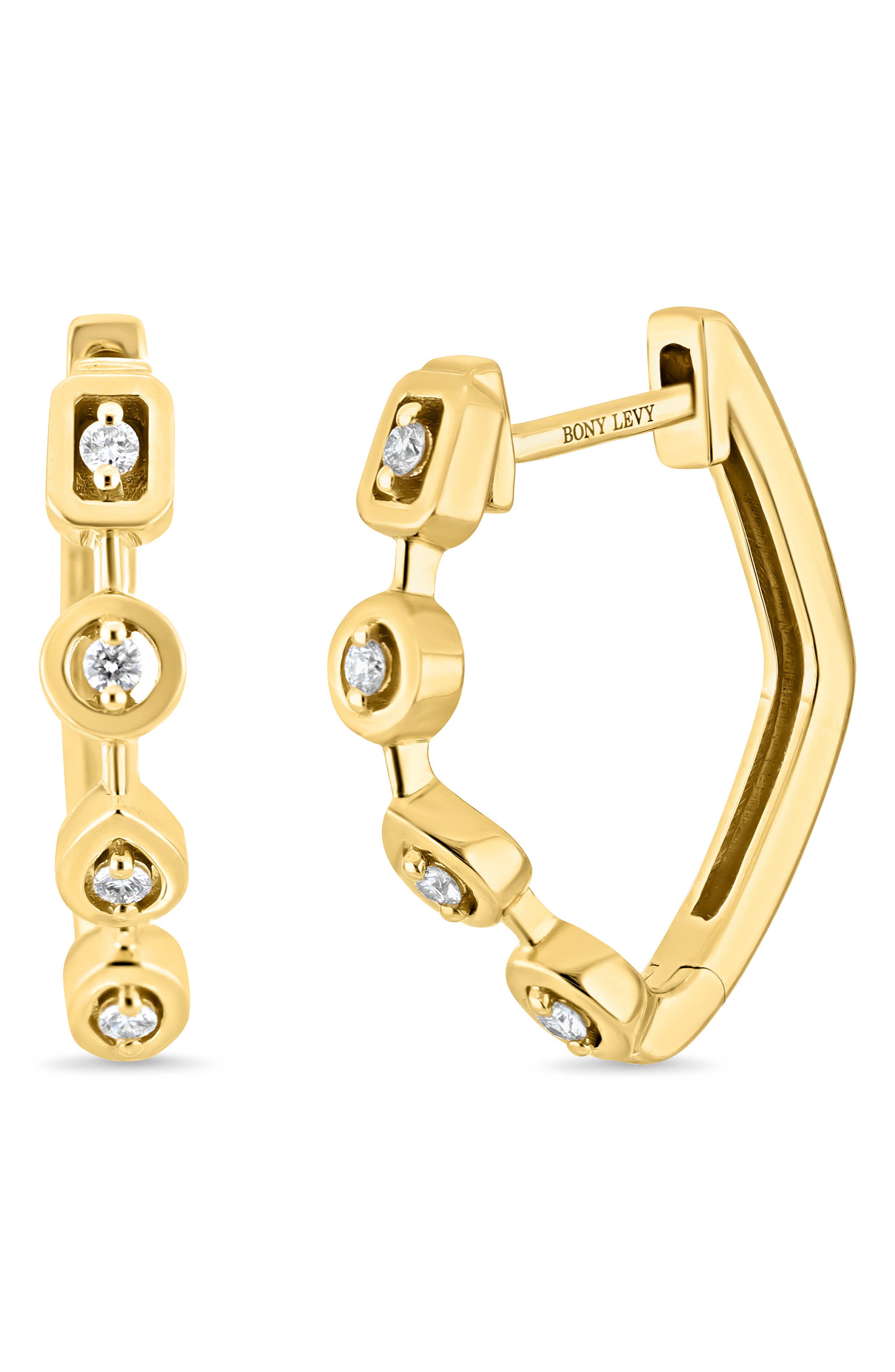 Monaco 14k Gold Diamond Hoop Earrings
