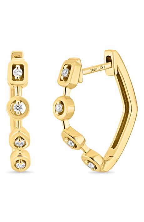 Monaco 14k Gold Diamond Hoop Earrings