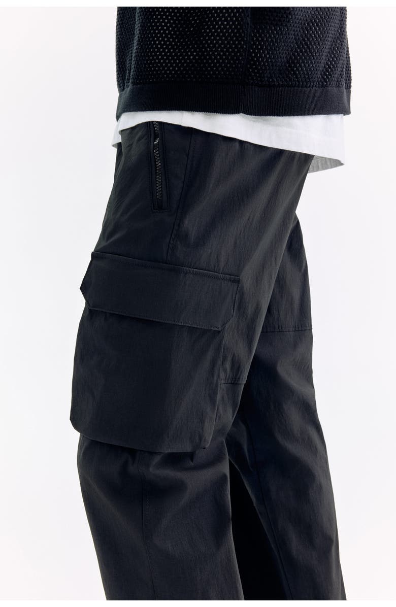 H&M Regular Fit Nylon Cargo Trousers, Alternate, color, Black