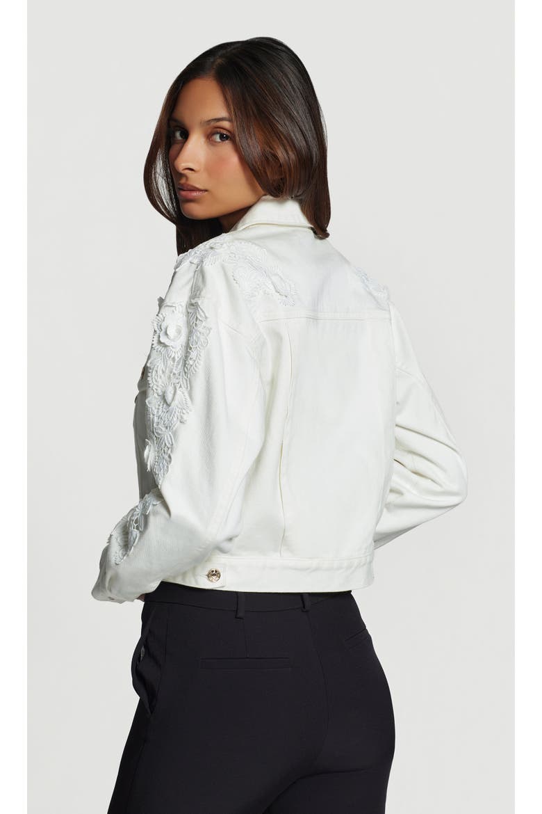 Lexia 3D Lace Combo Denim Jacket, Alternate, color, Chalk White