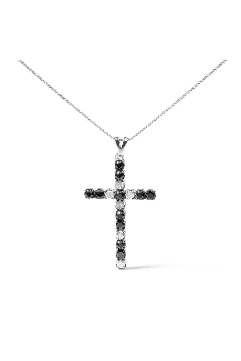 Silver 2.0 Cttw Round Treated Black and White Diamond Cross Pendant Necklace, Main, color, White