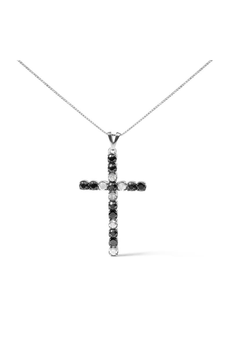 Haus of Brilliance Silver 2.0 Cttw Round Treated Black and White Diamond Cross Pendant Necklace, Main, color, White
