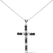 Haus of Brilliance Silver 2.0 Cttw Round Treated Black and White Diamond Cross Pendant Necklace