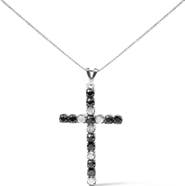 Haus of Brilliance Silver 2.0 Cttw Round Treated Black and White Diamond Cross Pendant Necklace
