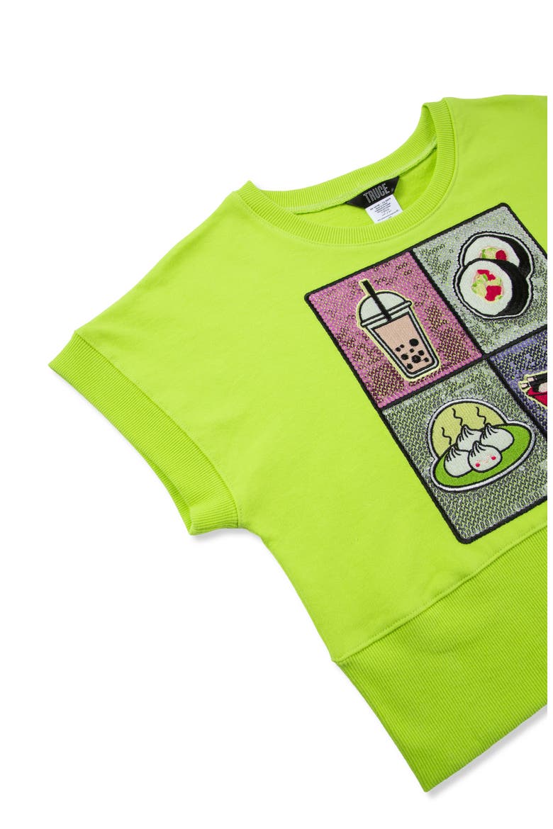 Kids' Pop Art Sequin Short Sleeve Sweatshirt, Alternate, color, LIME