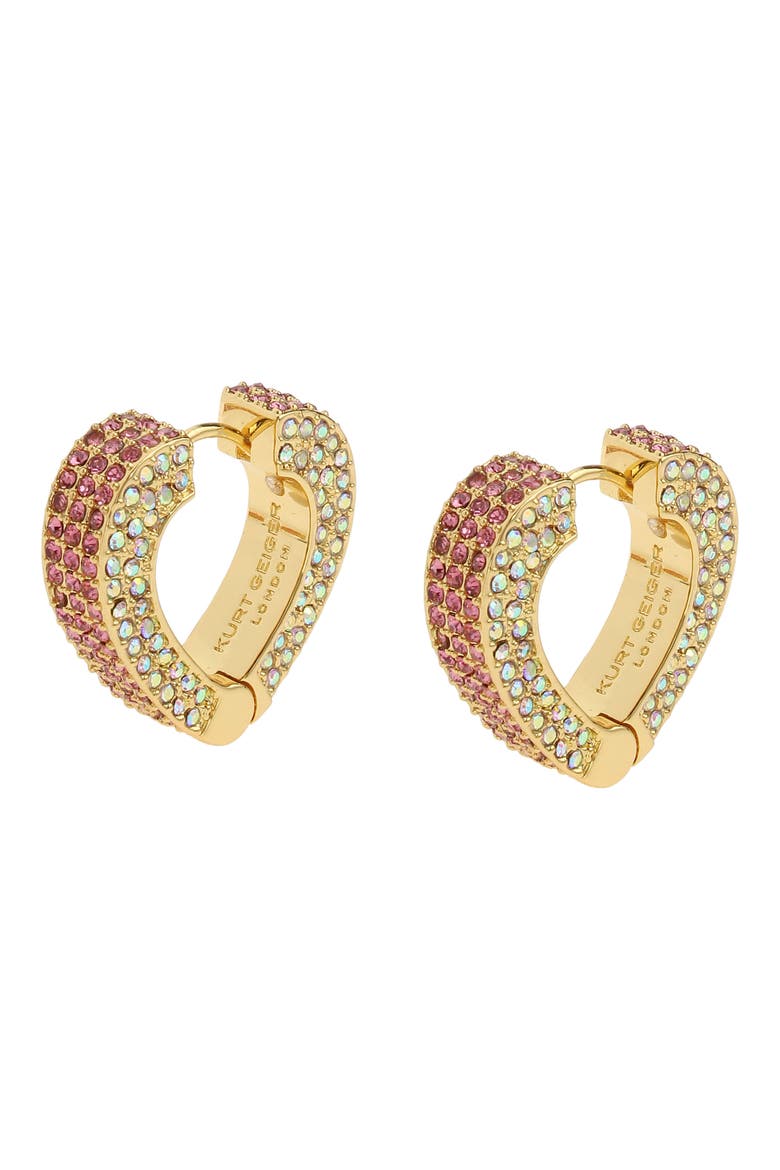 Pavé Heart Huggie Earrings, Main, color, PINK
