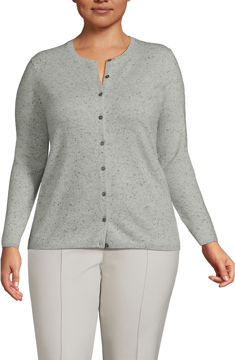 Lands
 End Cashmere Cardigan Sweater, Main, color, Gray/Black Donegal