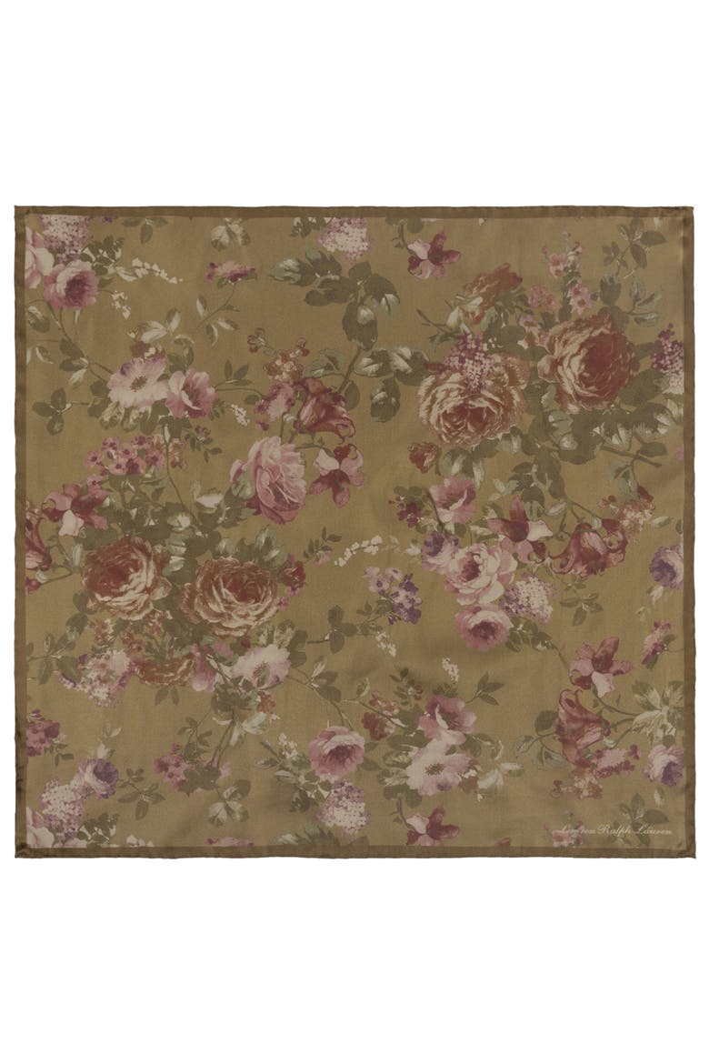 Floral Silk Square Scarf, Alternate, color, LAUREN CAMEL