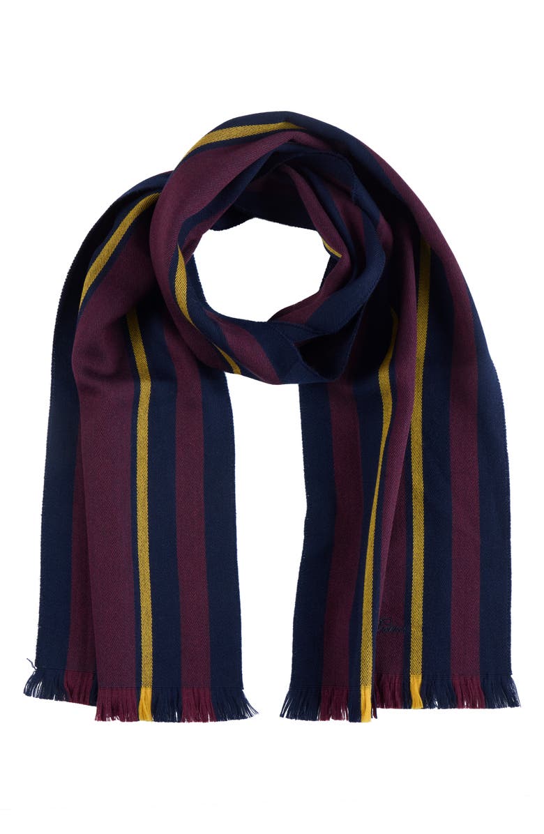 Brooks Brothers Varsity Stripe Wool Eyelash Fringe Scarf, Alternate, color, Bordeaux
