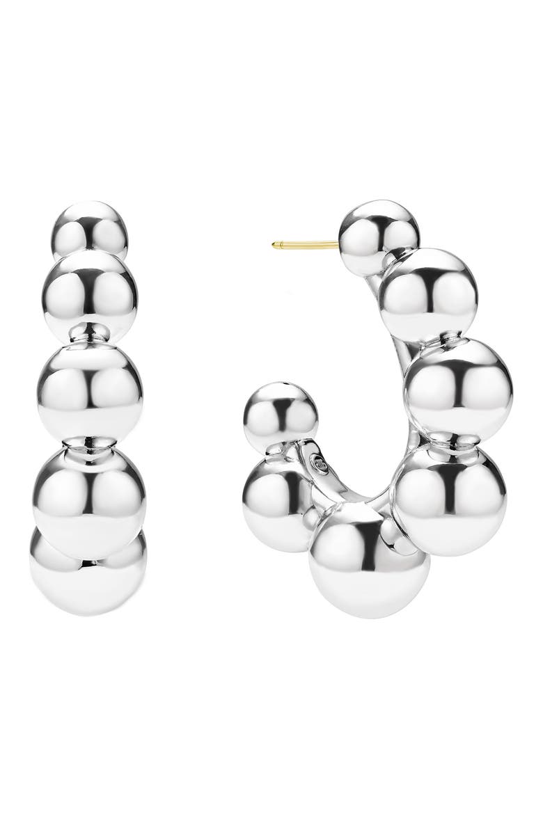 Caviar Bubbly Hoop Earrings, Alternate, color, STERLING SILVER