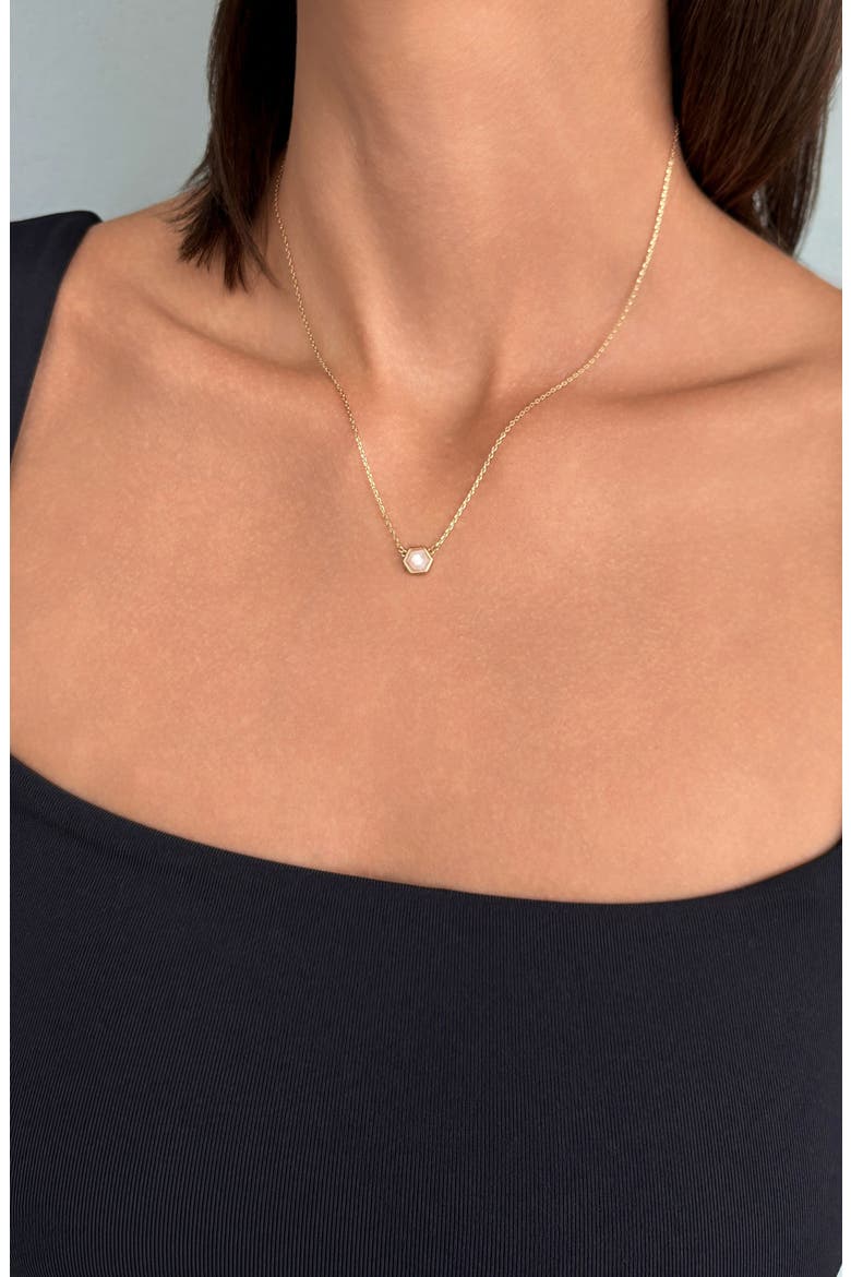 14k Gold Plated Hexagon Moonstone Pendant Necklace, Alternate, color, GOLD/ WHITE