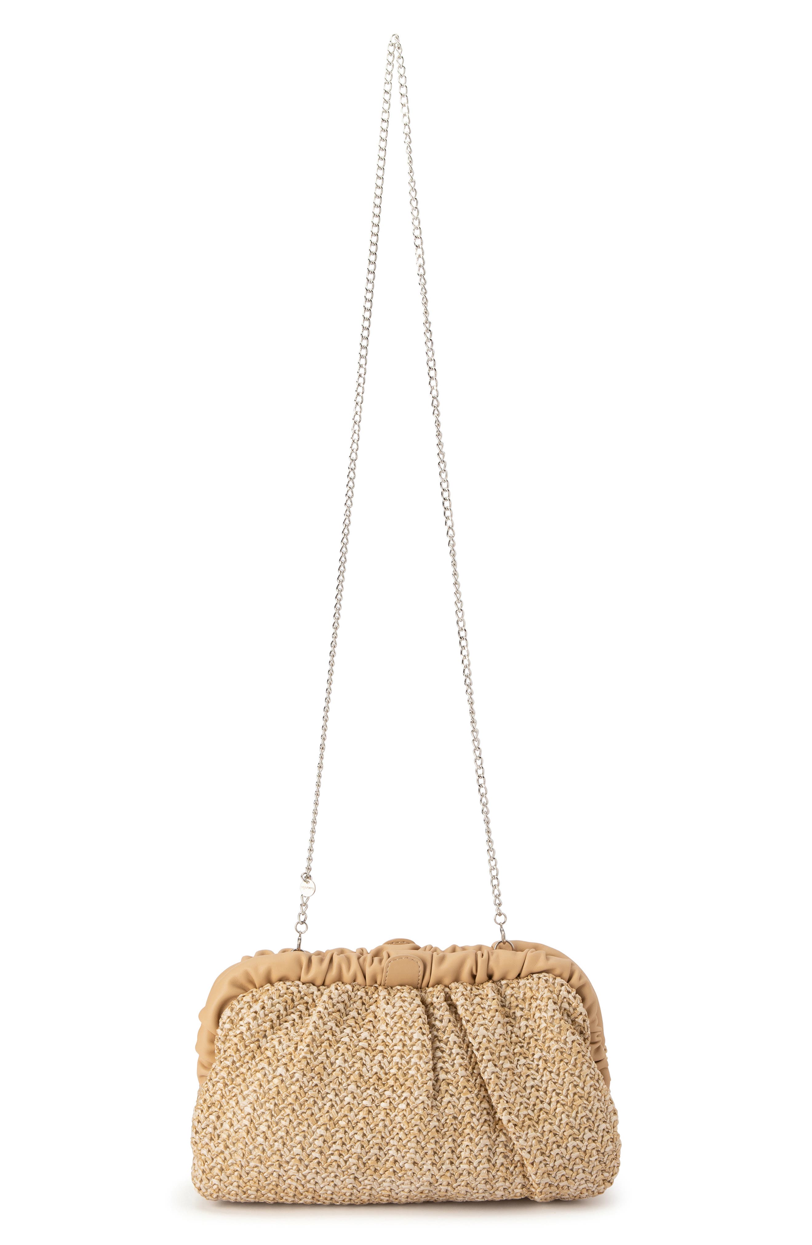 Olga Berg Amalia Pleated Woven Straw Clutch, Alternate, color, Natural