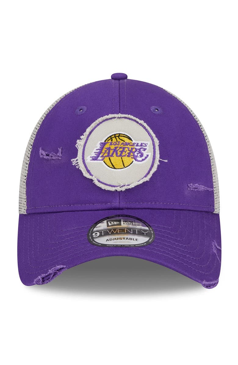 New Era Men's New Era Purple Los Angeles Lakers Rally Drive Distressed Patch 9TWENTY Trucker Adjustable Hat, Alternate, color,