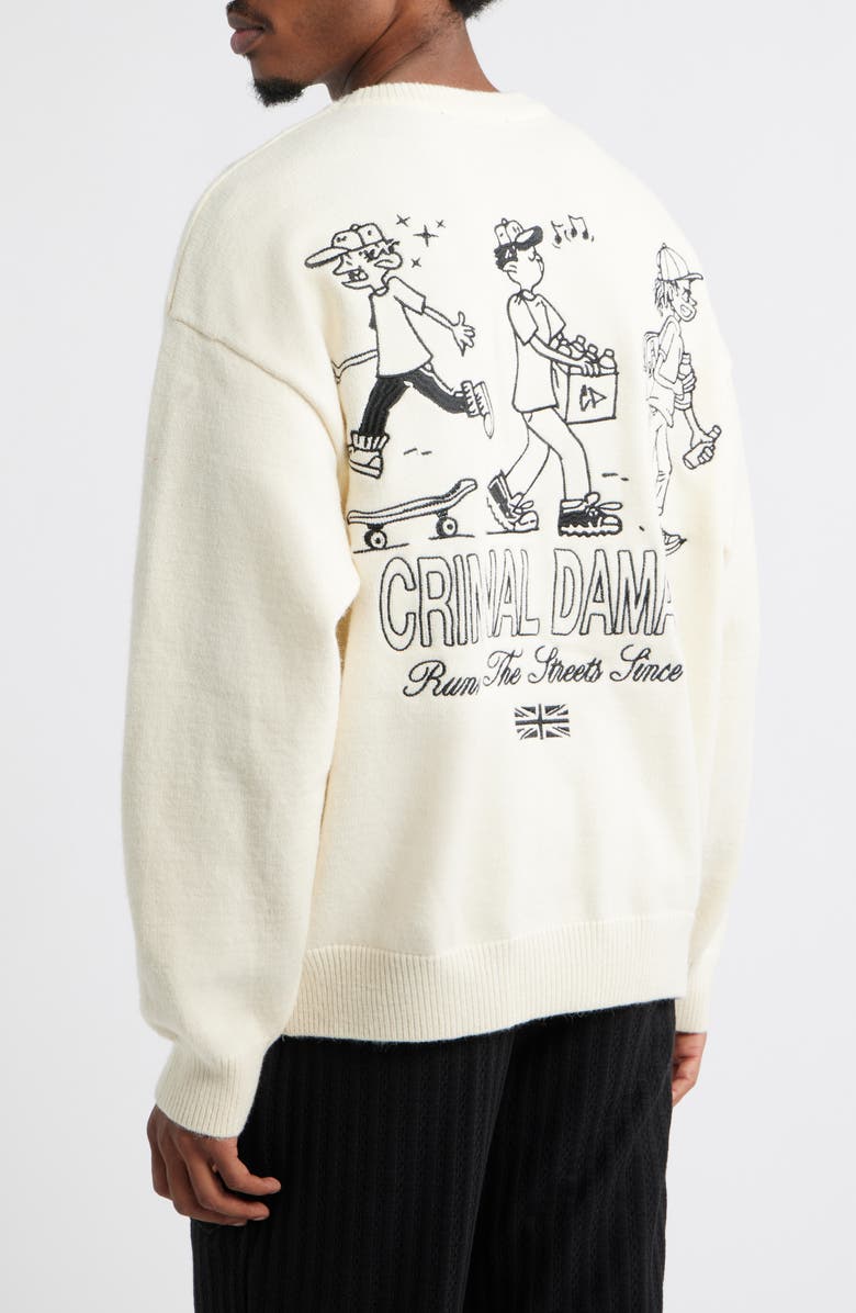 CRIMINAL DAMAGE Running the Streets Embroidered Sweater, Alternate, color, Ecru