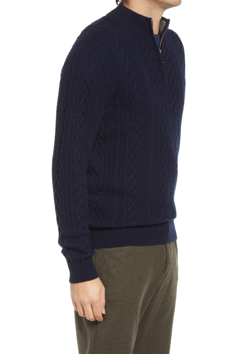 Men's Crown Cable Wool & Cashmere Quarter Zip Sweater, Alternate, color, NAVY