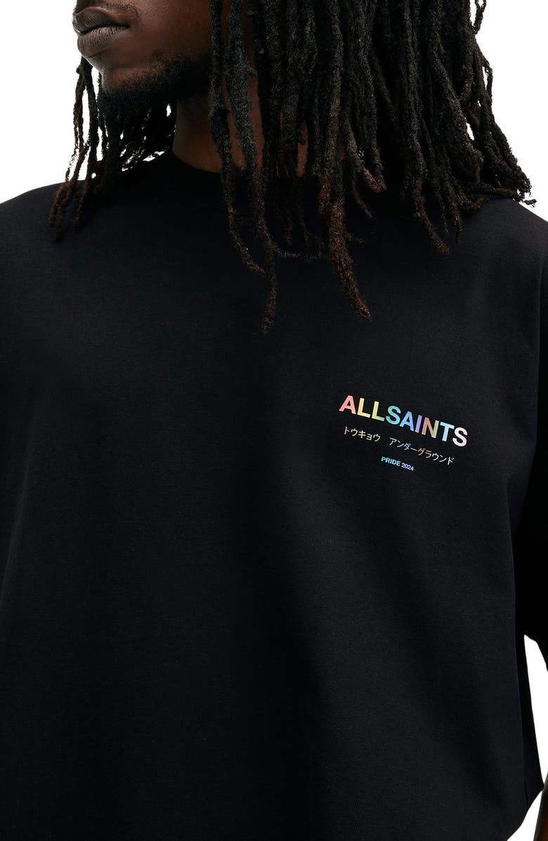 AllSaints Underground Pride Oversize Organic Cotton Graphic T-Shirt, Alternate, color, Jet Black