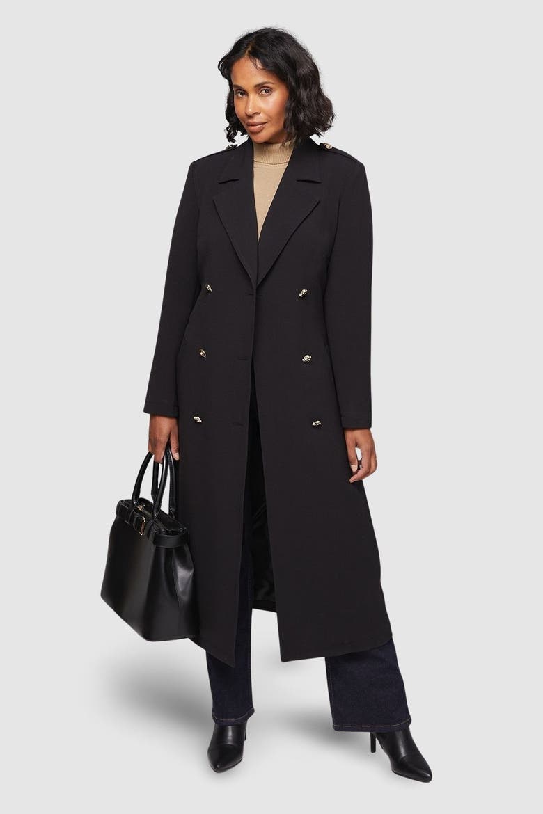 Double Crepe Trench Coat, Main, color, Black
