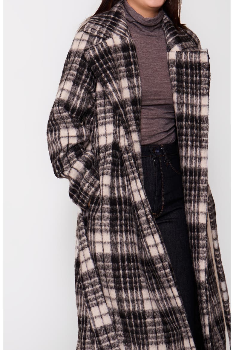 Buffalo Plaid Fuzzy Trench Coat, Alternate, color, BLACK CREAM