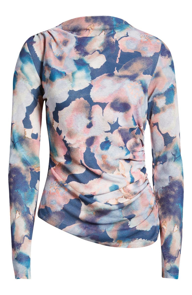 Rails Joelle Floral Ruched Funnel Neck Top, Alternate, color, Midnight Verbena