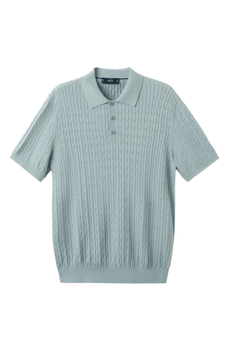 MANGO Cable Stitch Polo Sweater, Alternate, color, Aqua Green
