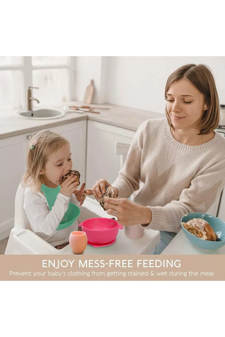 Silicone Baby Bib Set Waterproof Adjustable Food Catcher 2 Piece, Alternate, color, Light Blue & Cool Gray