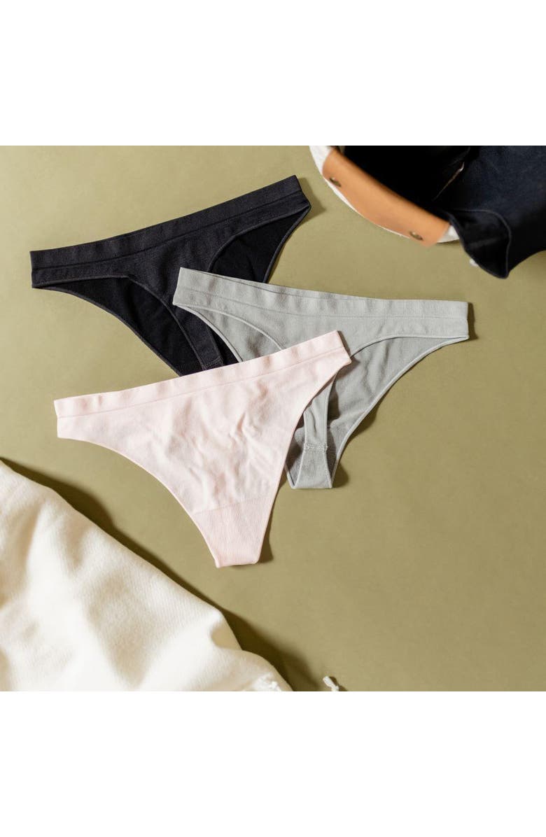 BRABAR Comfy Undies Hi Leg Thong, Alternate, color, Black, Natural Grey, Pink