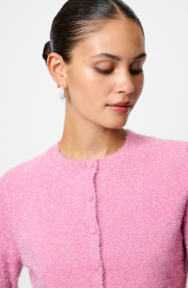 French Connection Tinsel Metallic Fuzzy Cardigan, Alternate, color, Taffy Pink