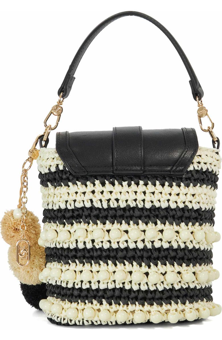 Dune London Dimple Raffia Handbag, Alternate, color, Black/ White