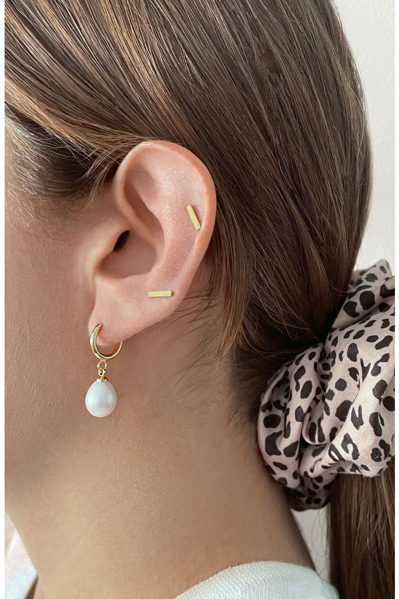 14K Yellow Gold Plated 10mm Freshwater Pearl Huggie Drop Earrings, Alternate, color, YELLOW