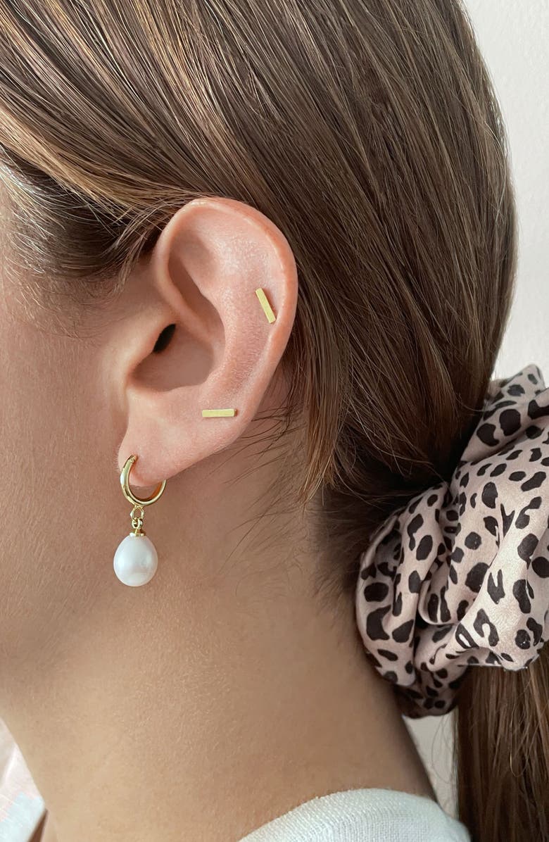 Adornia 14K Yellow Gold Plated 10mm Freshwater Pearl Huggie Drop Earrings, Alternate, color, Yellow